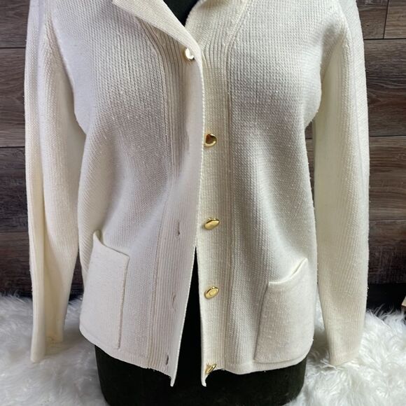 Ladies White Button Up Sweater, Size Small - Picture 3 of 4